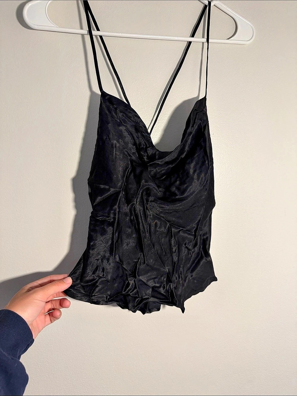 Zara Ruched Cowl Neck Camisole Black Size Small NWT